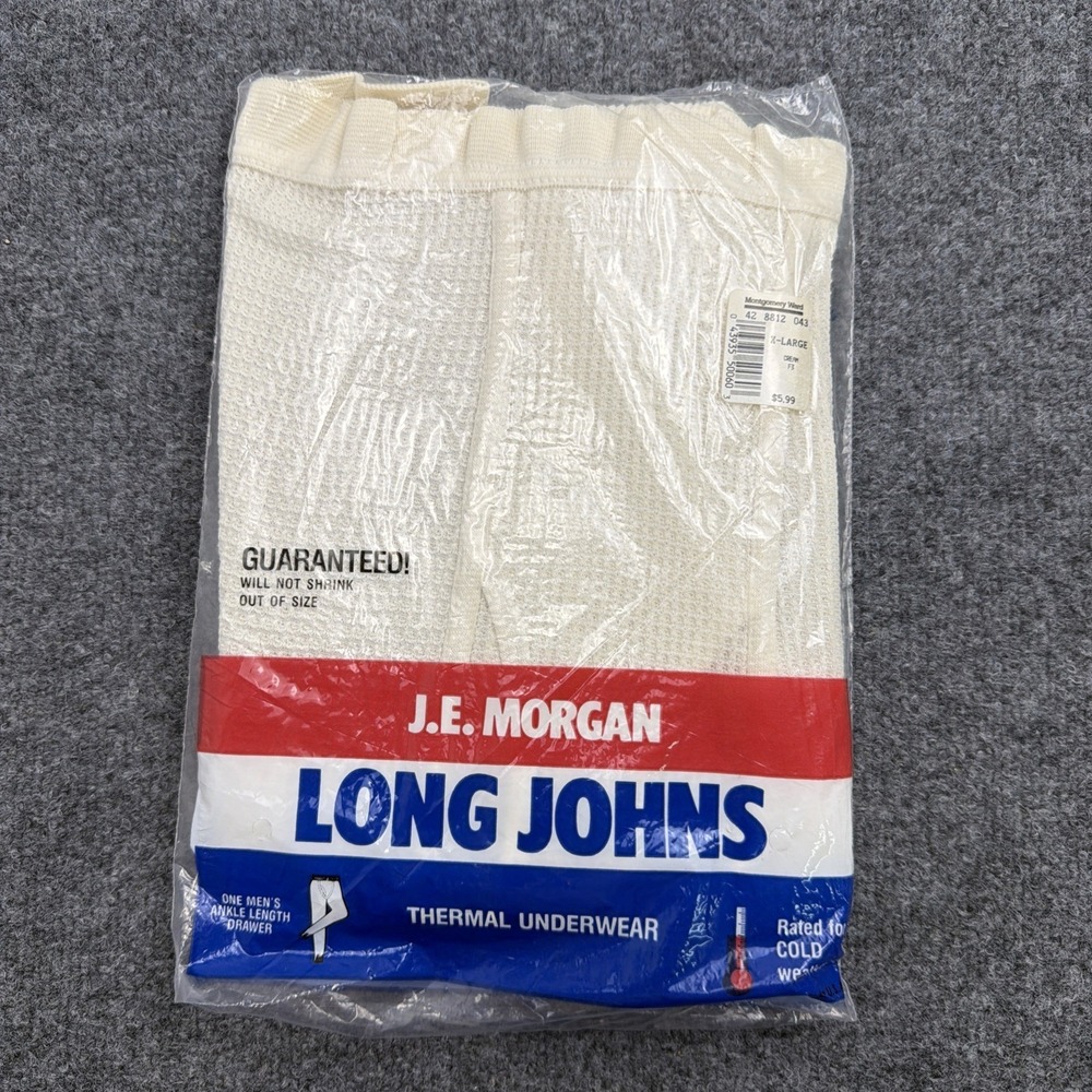 Vintage J E Morgan Long Johns Mens Large Beige Thermal Underwear Pant XL USA